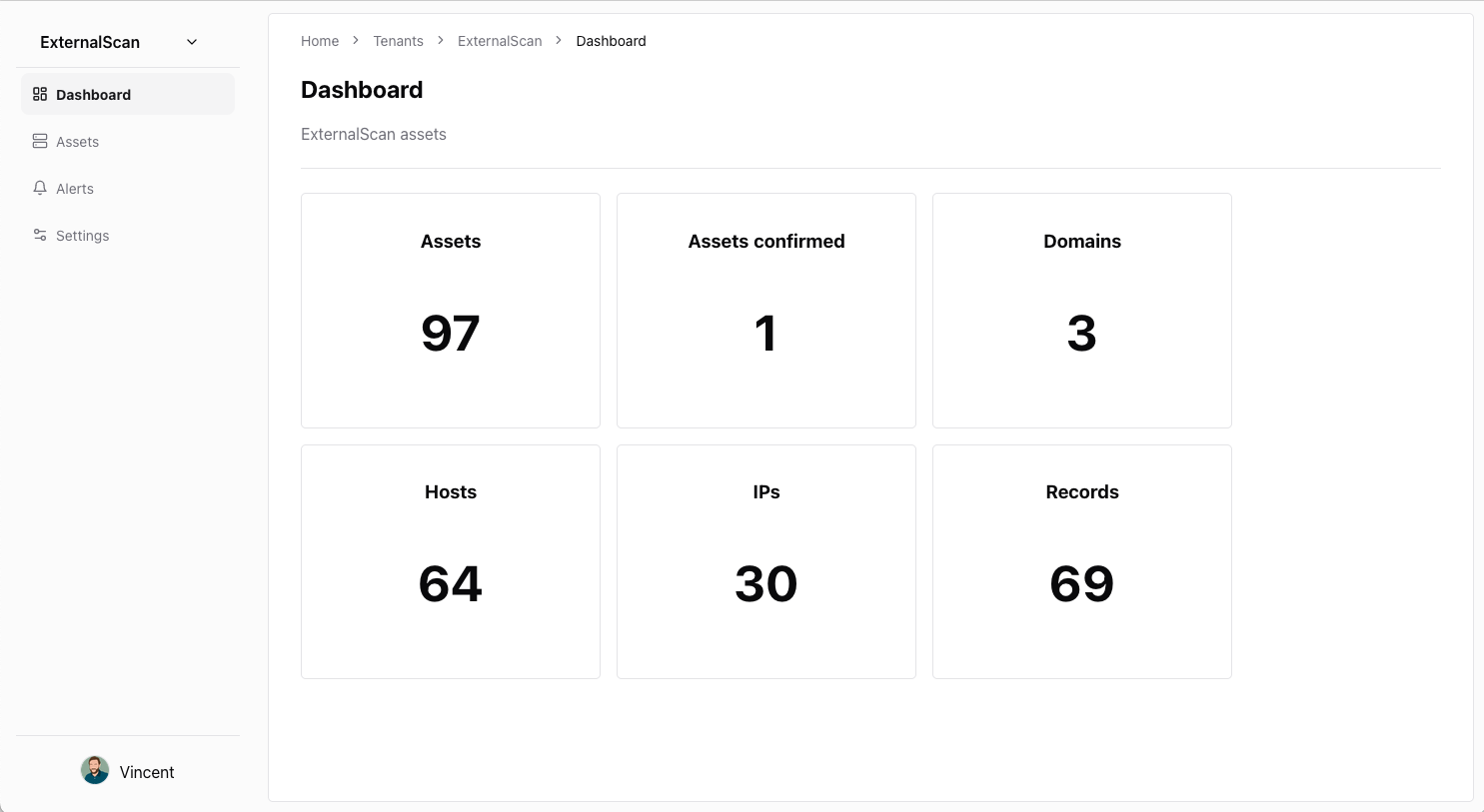 Tableau de bord ExternalScan EASM